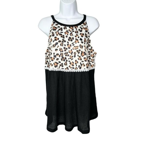 Leopard Lace Gauzy Sleeveless Womens L Baby Doll Top - Picture 1 of 7